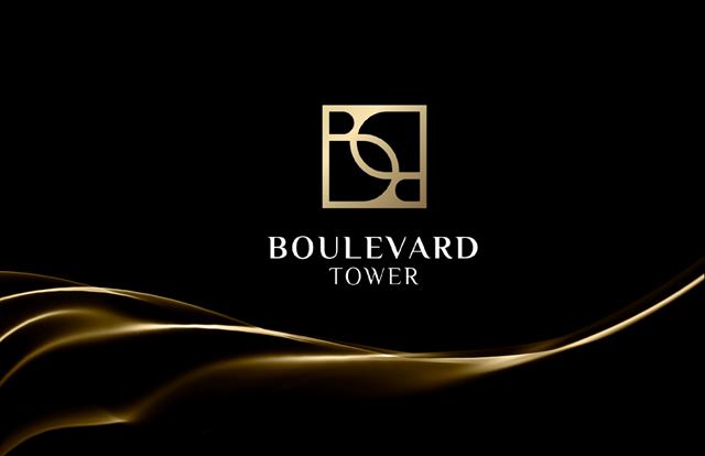 Brand book cover: Boulevard Tower logo in gold on black