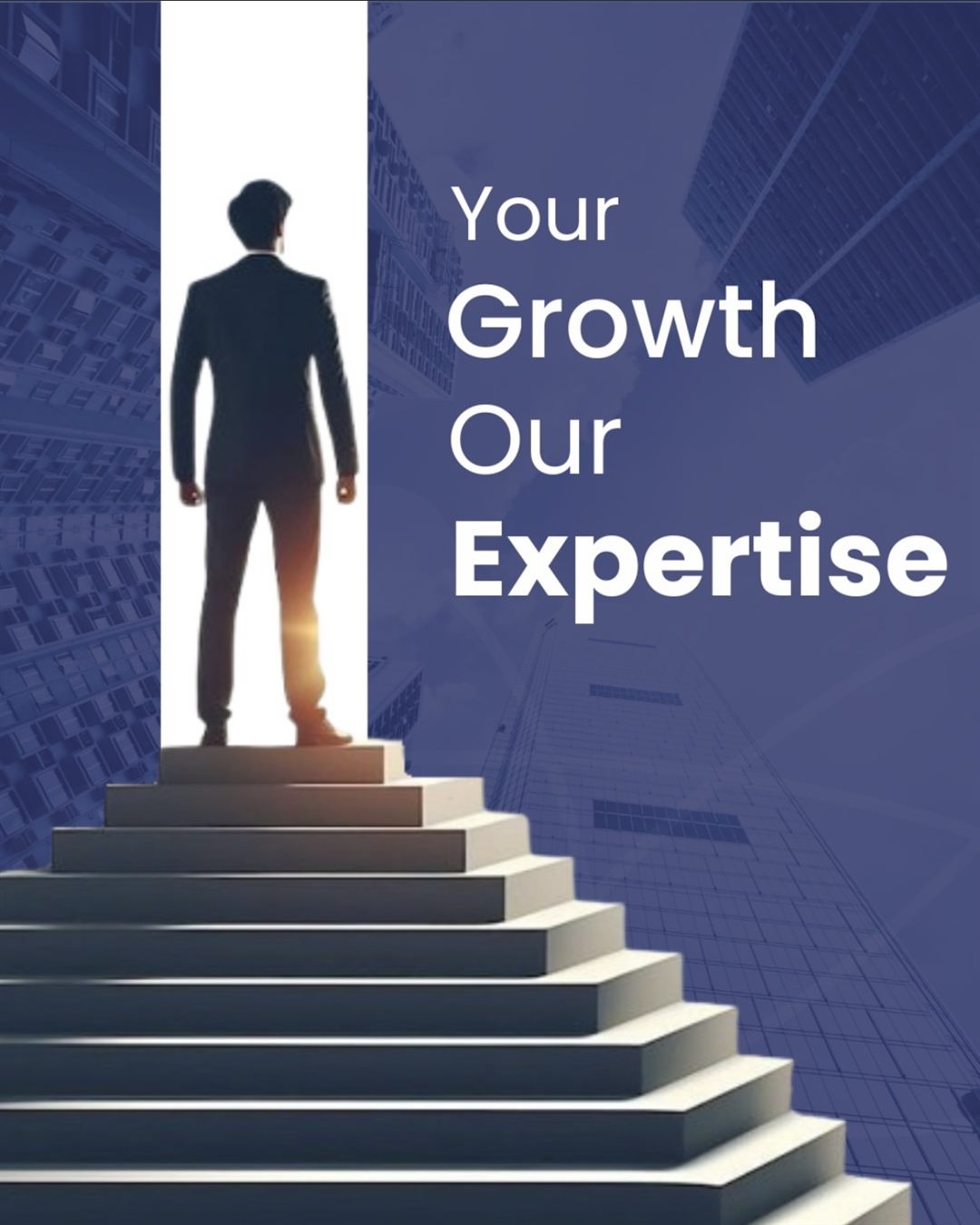 Centrum post: Your growth, our expertise, with a man at the top of a staircase